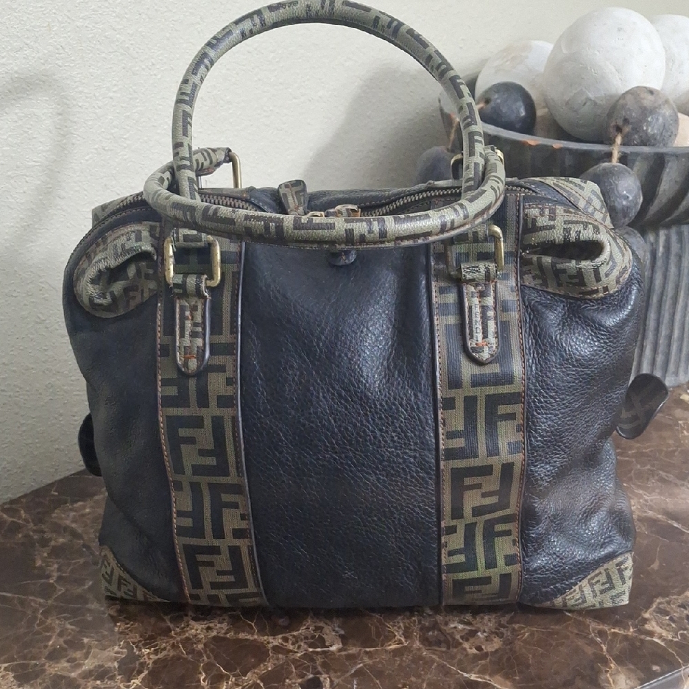 Fendi Black and Green Tote Bag